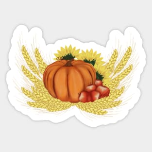 Harvest. Autumn. Pumpkin, apples, sunflowers and wheat Sticker